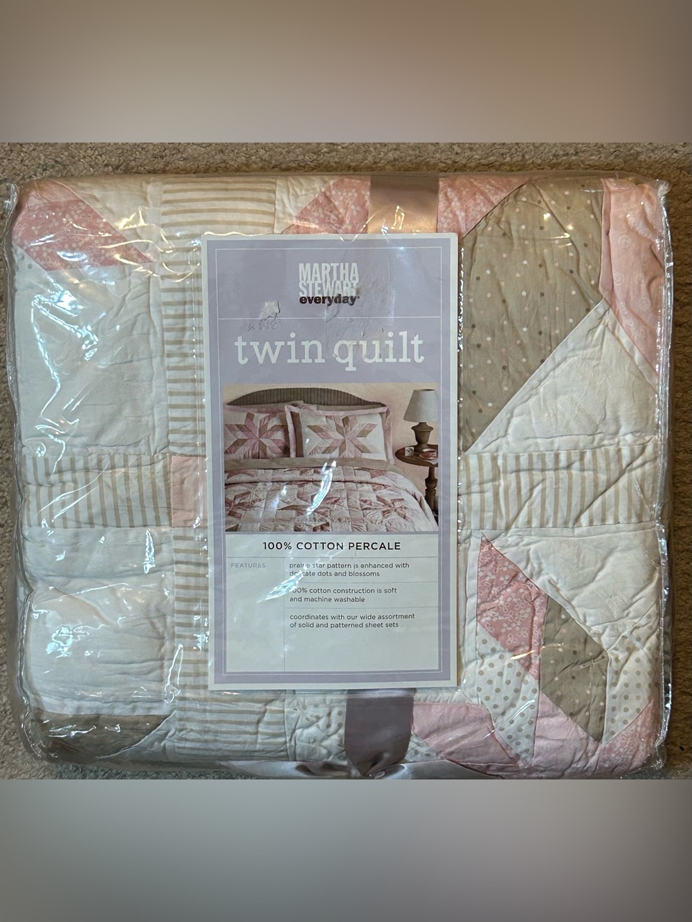 NWT Martha Stewart Twin Prairie Star Blooms Quilt Patchwork Cotton Cottage Core